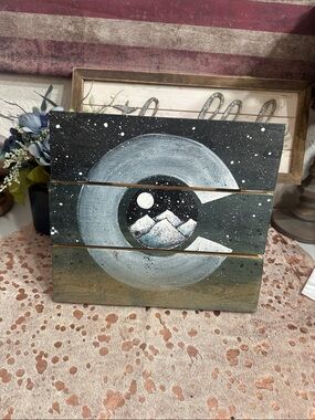 Hand-Painted Blue and Gray Mountain Colorado wall art